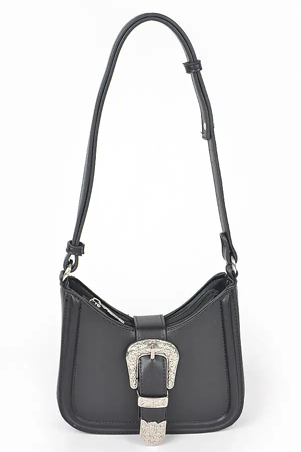 0785 Black Silver Buckle Shoulder Bag - Pack of 3