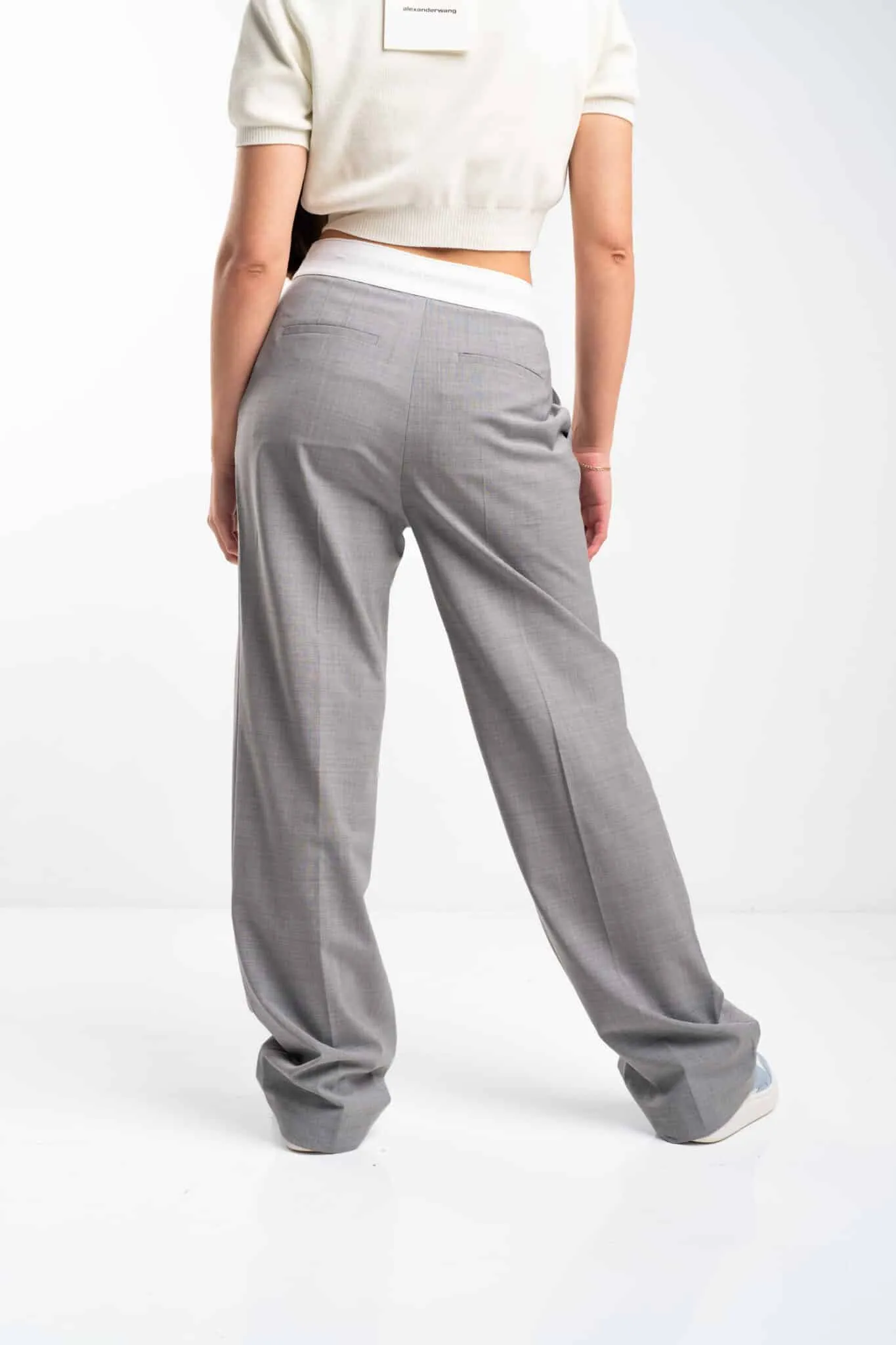 Alexander Wang Ladies High Waisted Pleated Pant w/ Logo Elastic Light Heather Grey 1WC3244748 050