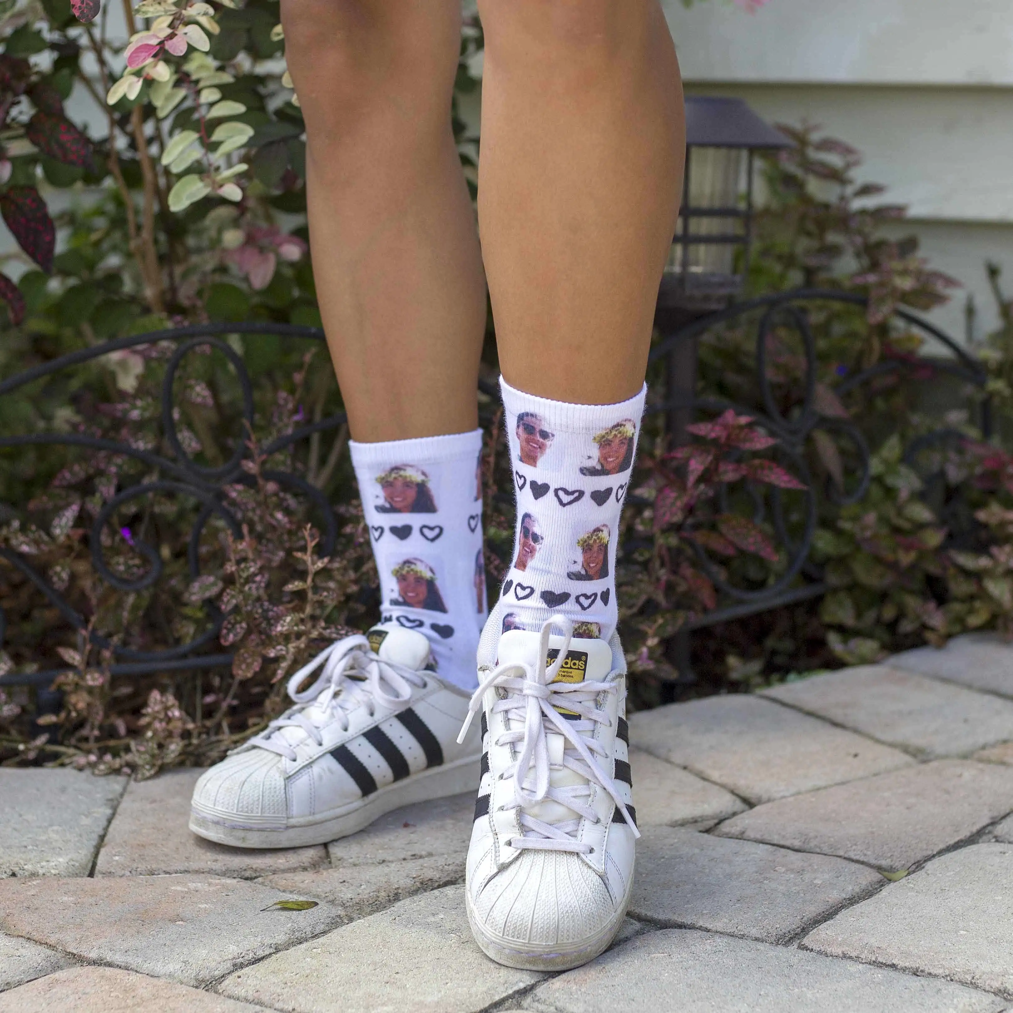 All Over Hearts and Faces Design on Unisex Short Crew Socks