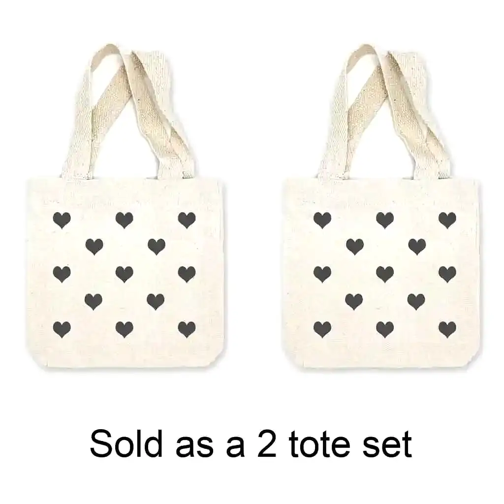 All Over Hearts Mini Tote Bags - Sold as set of 2