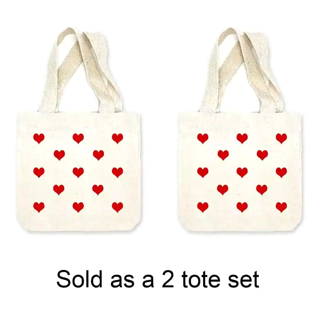 All Over Hearts Mini Tote Bags - Sold as set of 2