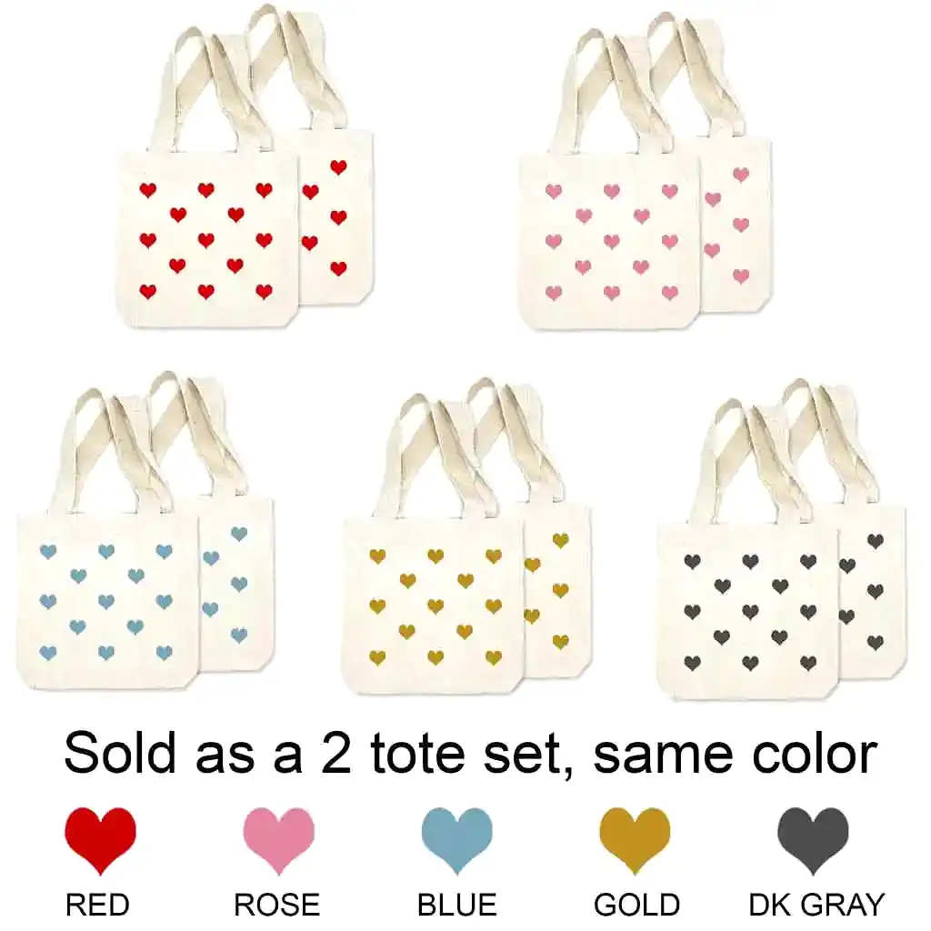 All Over Hearts Mini Tote Bags - Sold as set of 2