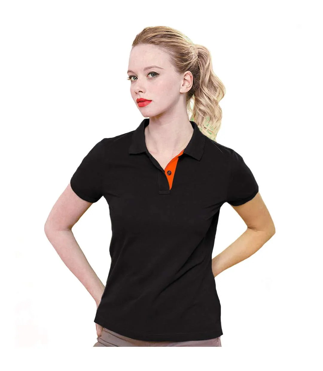 Asquith & Fox Womens/Ladies Short Sleeve Contrast Polo Shirt (Black/ Orange) - UTRW5353