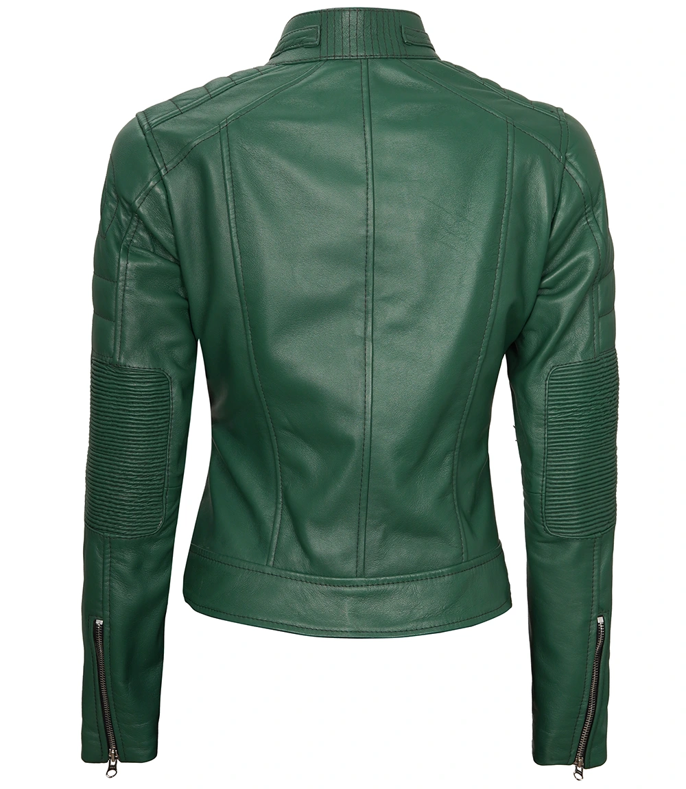 Austin Women's Green Real Leather Cafe Racer Biker Jacket