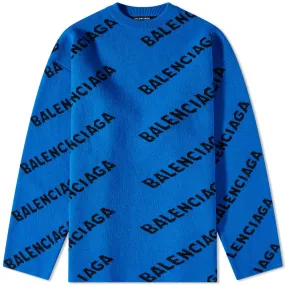 Balenciaga All Over Intarsia Logo KnitBlue & Black