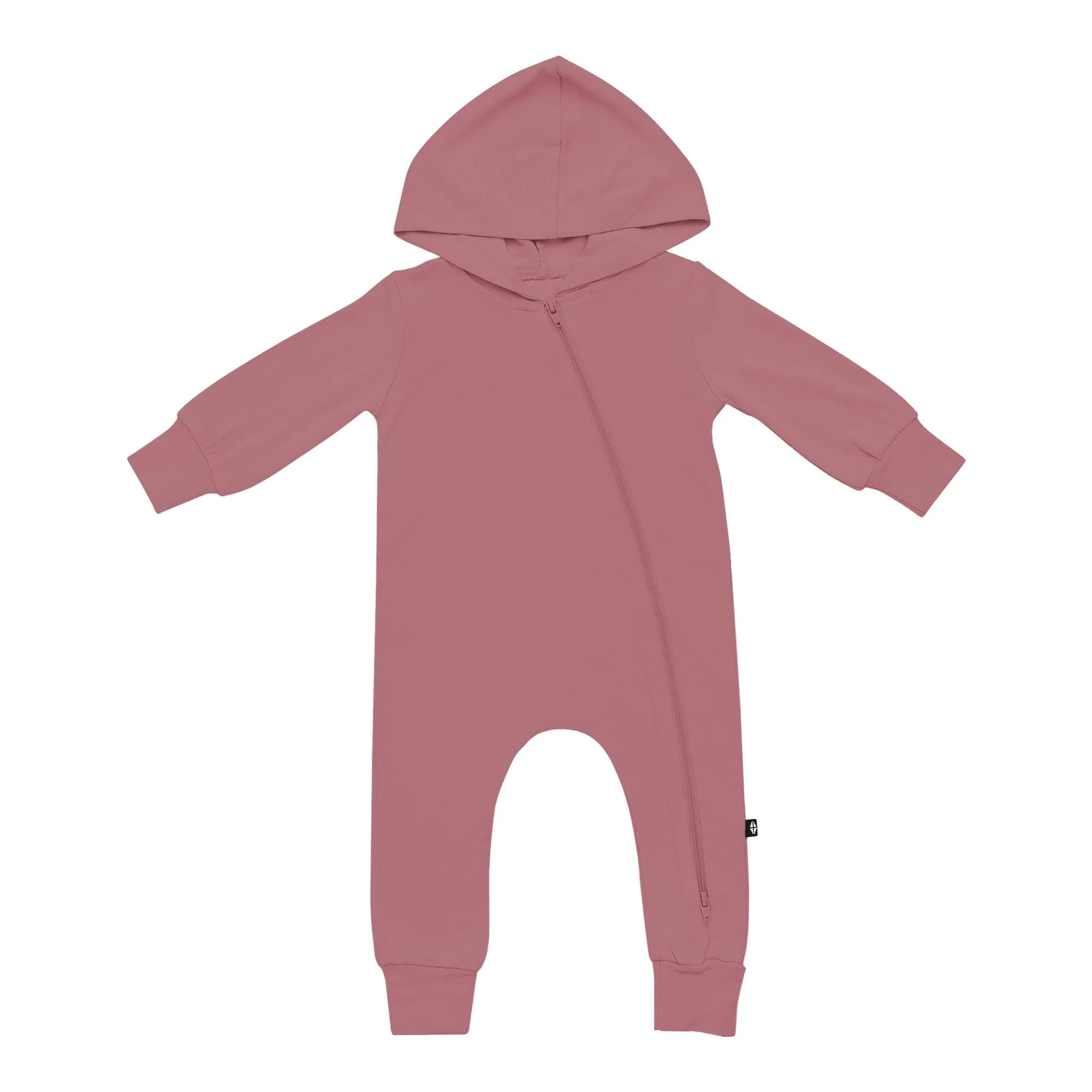 Bamboo Jersey Hooded Zippered Romper in Dusty Rose