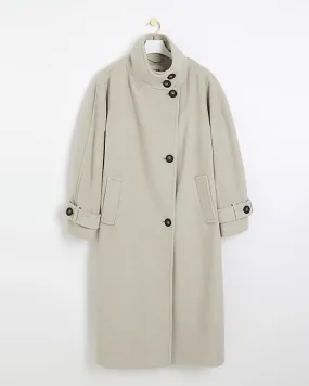 Beige funnel neck longline coat