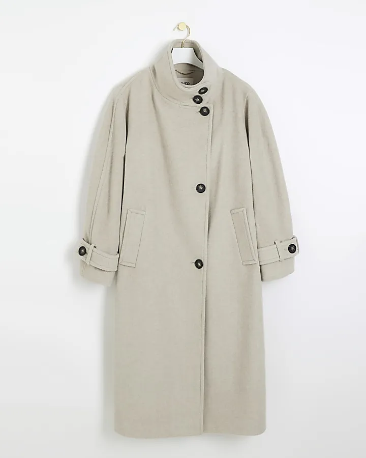 Beige funnel neck longline coat