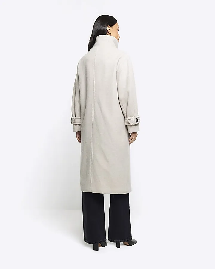 Beige funnel neck longline coat