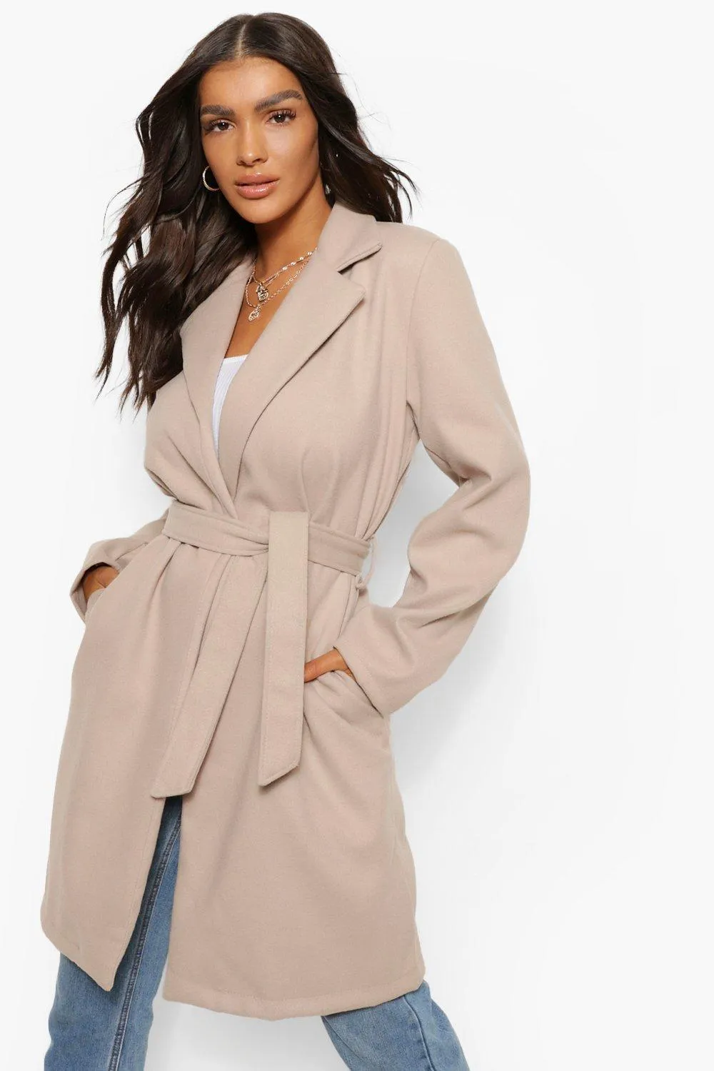 Belted Wool Look Coat