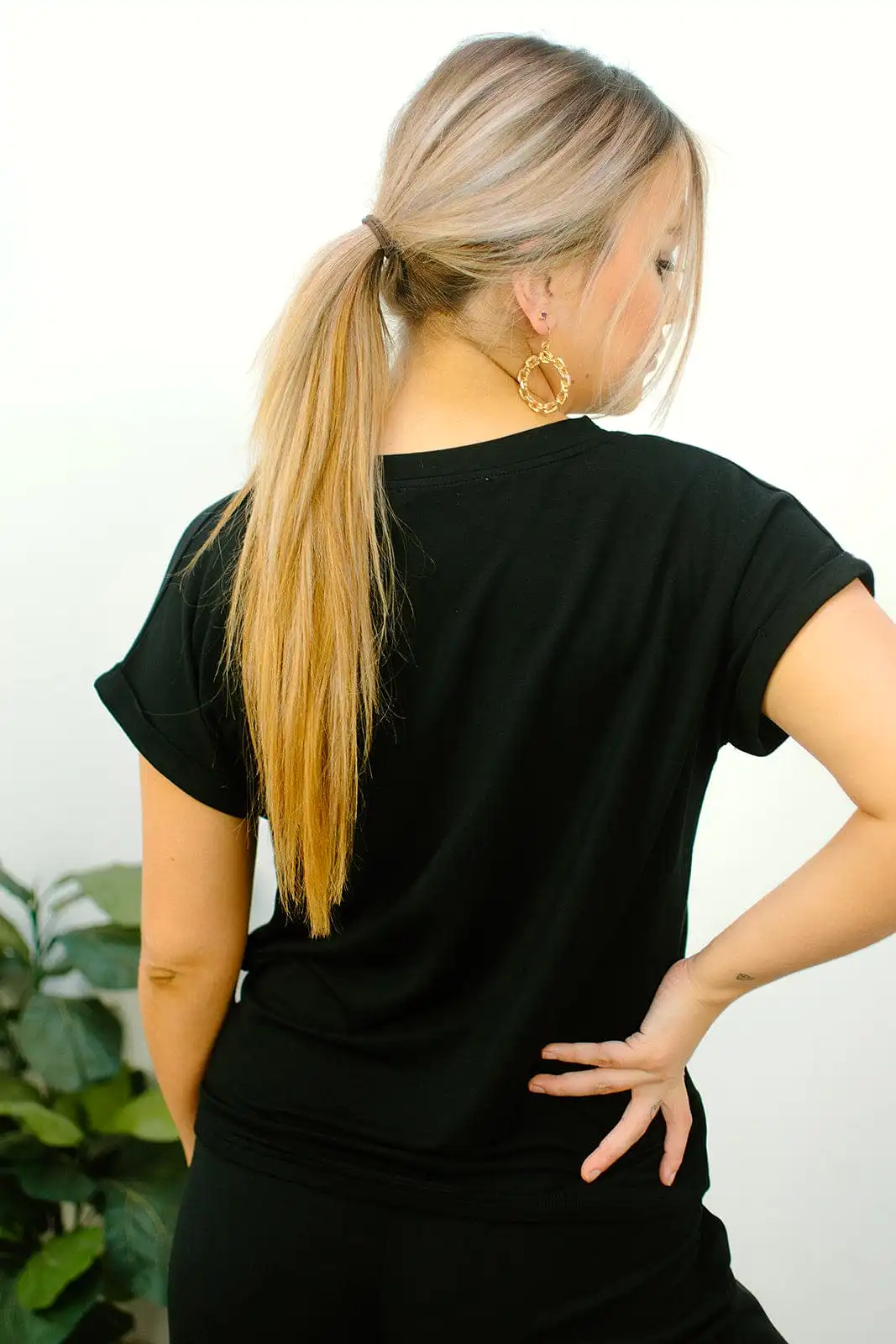 Black V-Neck Basic Tee