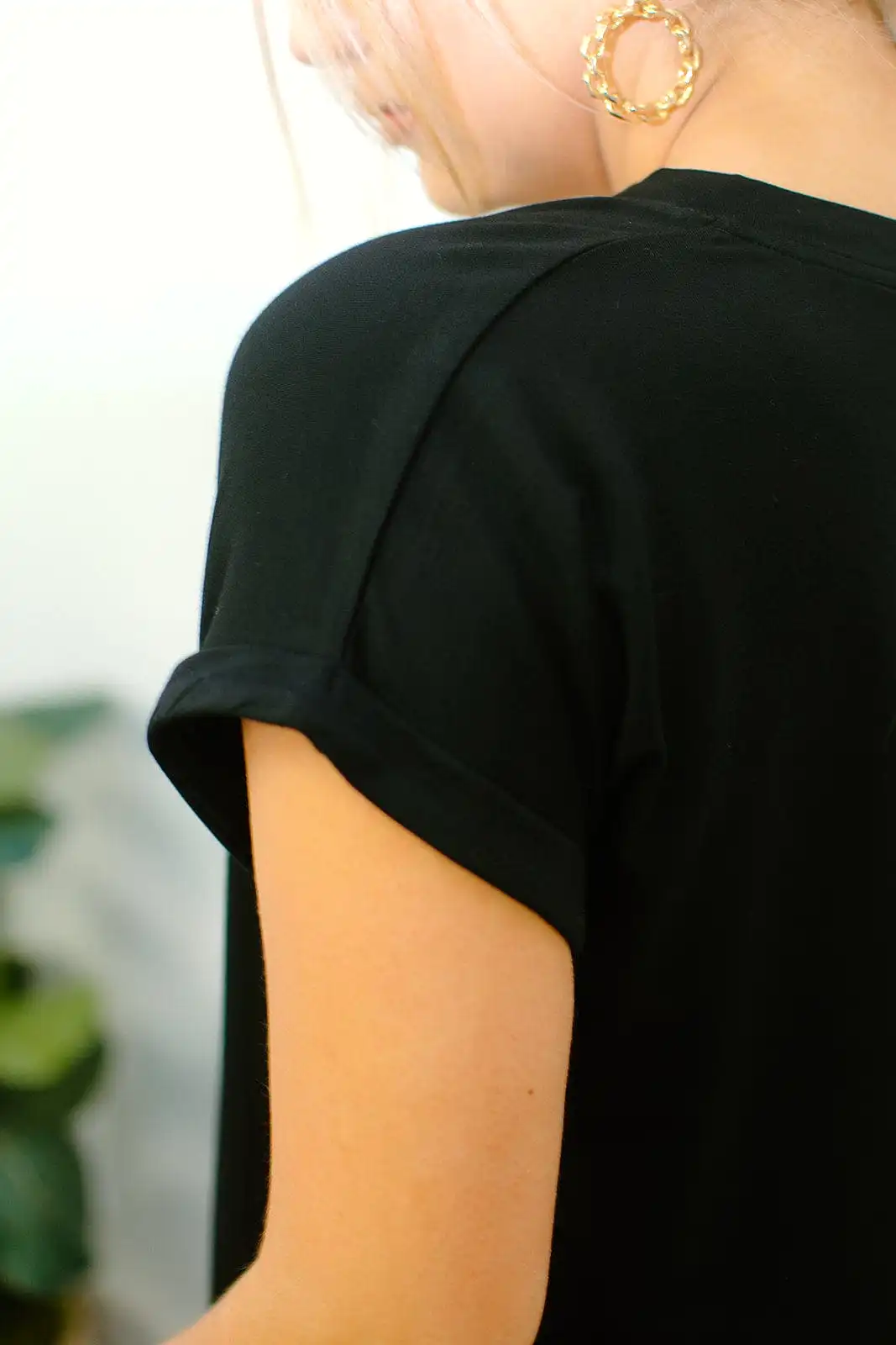 Black V-Neck Basic Tee