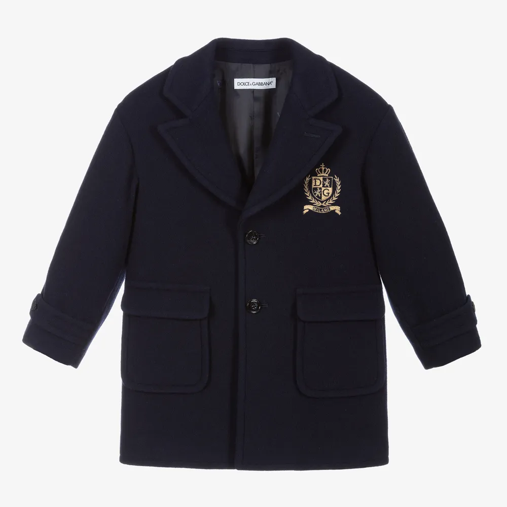 Boys Navy Blue Wool Coat