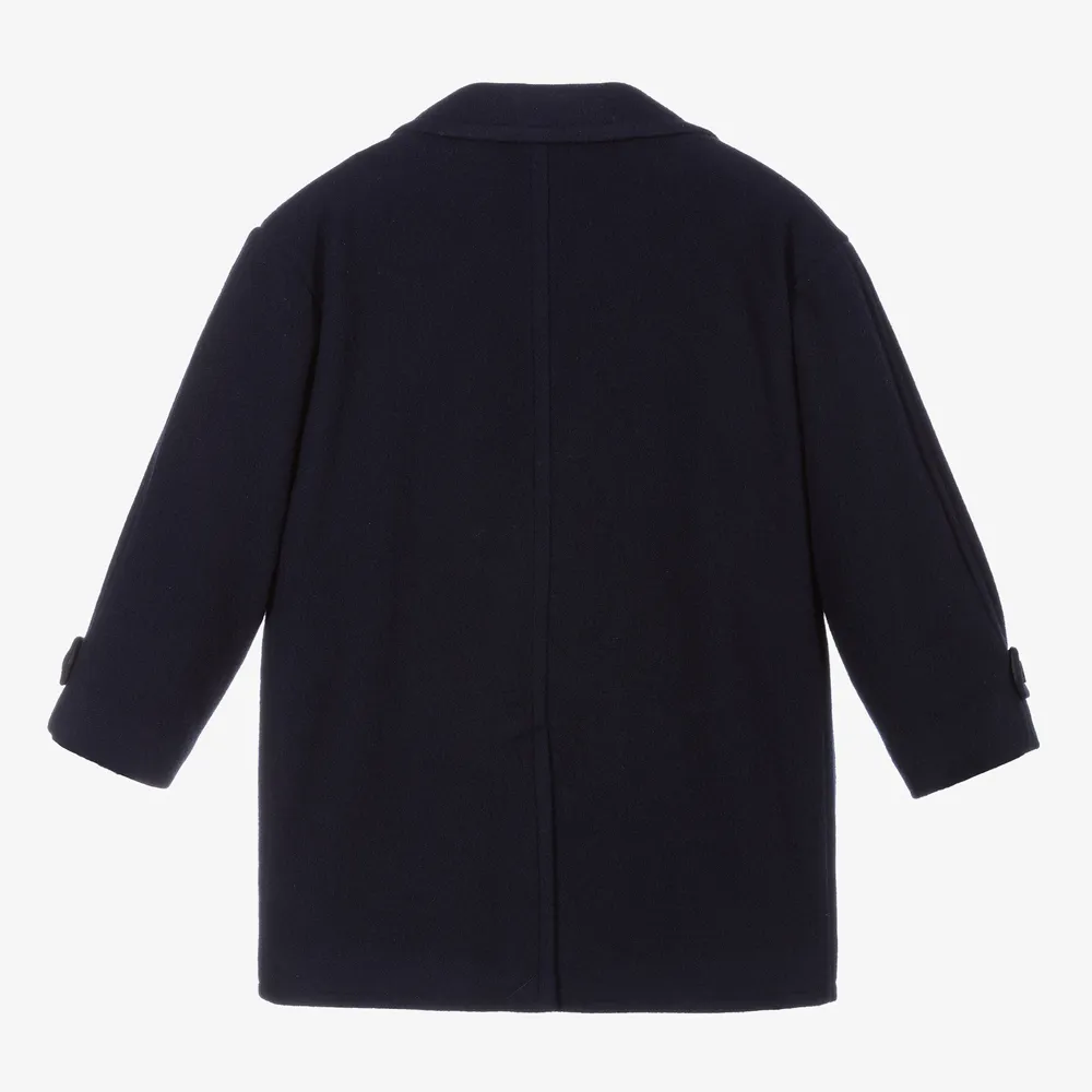 Boys Navy Blue Wool Coat