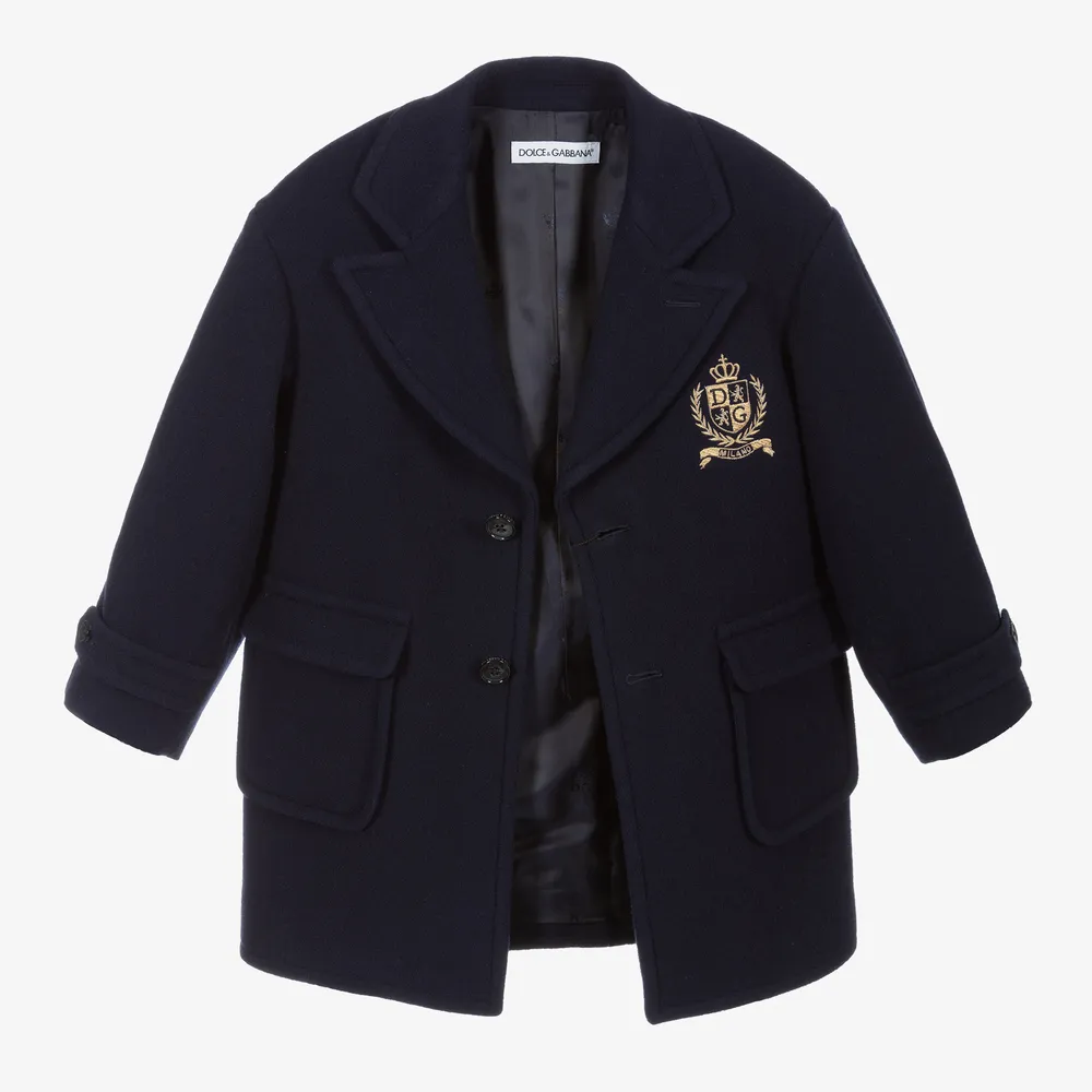 Boys Navy Blue Wool Coat