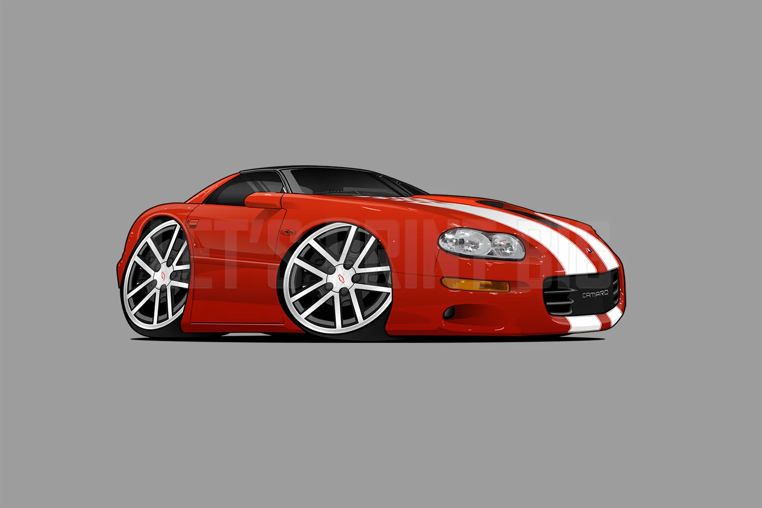 Car Art Copy of 4th Generation Camaro Red White Stripes Hot Rod Cartoon Wall Decal