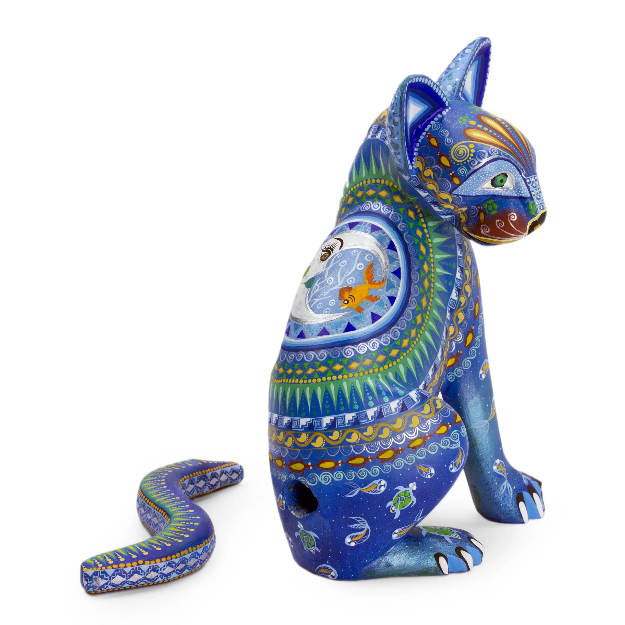 Cat of the Moon and Water Mexico Alebrije Mystical Cat Sculpture Oaxaca Folk Art