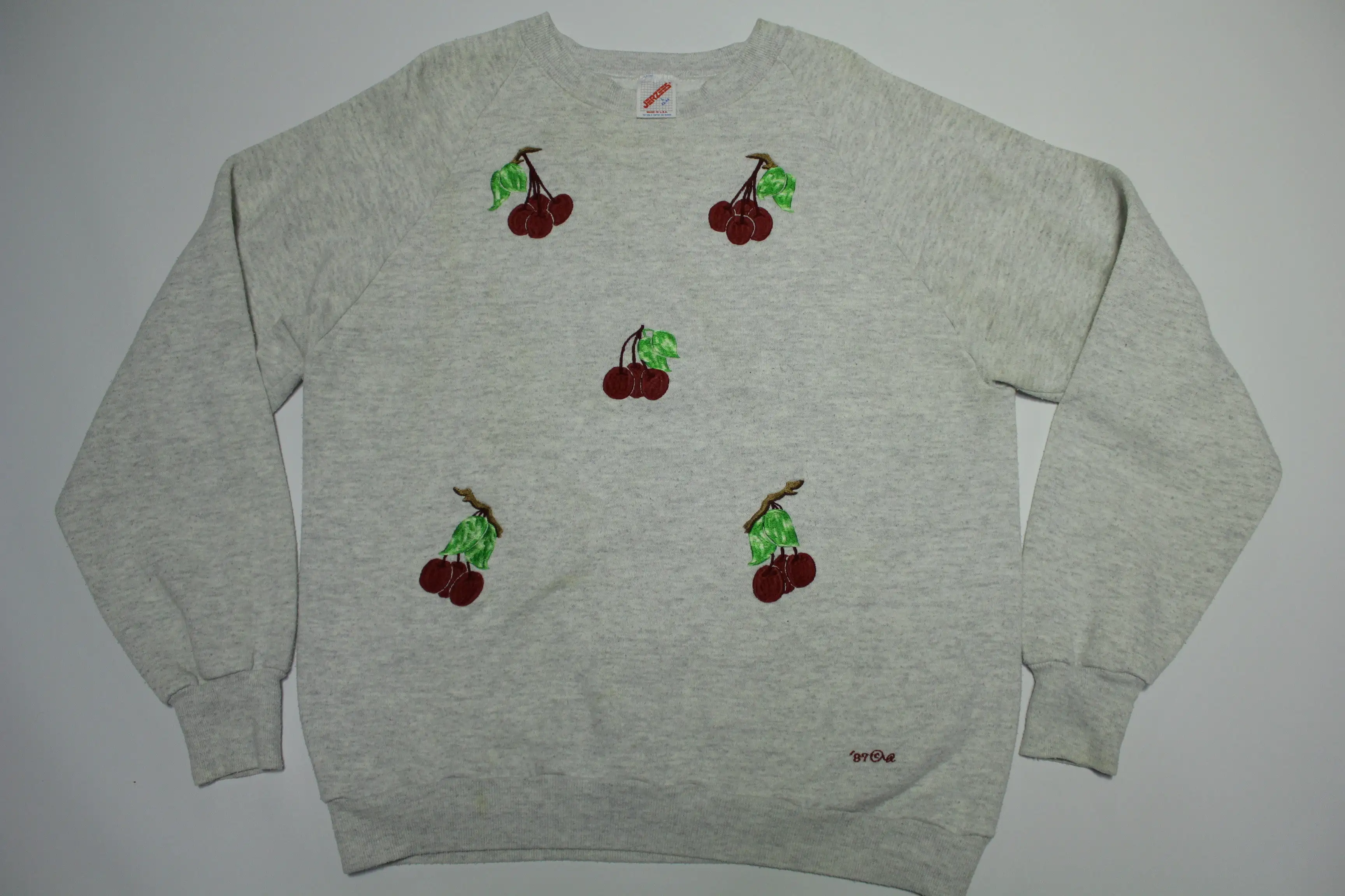 Cherries Berries Vintage 1989 80's Embroidered Jerzees Crewneck Sweatshirt