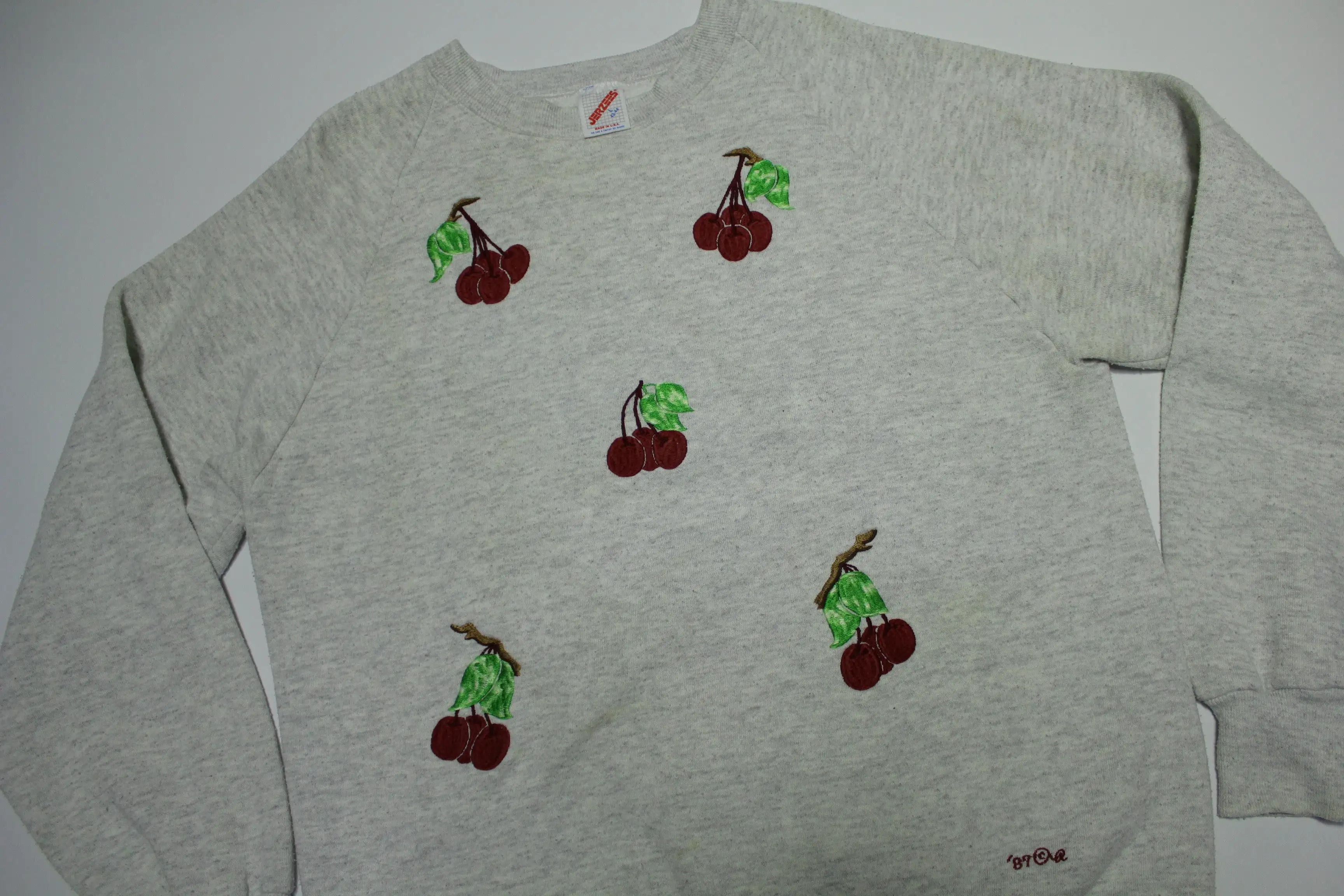 Cherries Berries Vintage 1989 80's Embroidered Jerzees Crewneck Sweatshirt