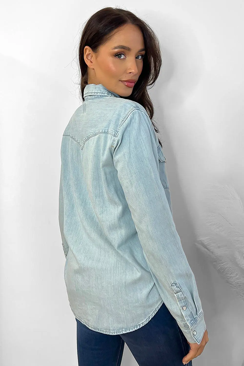 Chest Flap Pockets Classic Denim Shirt