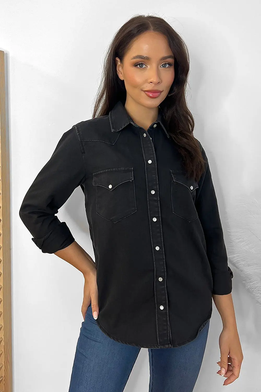 Chest Flap Pockets Classic Denim Shirt