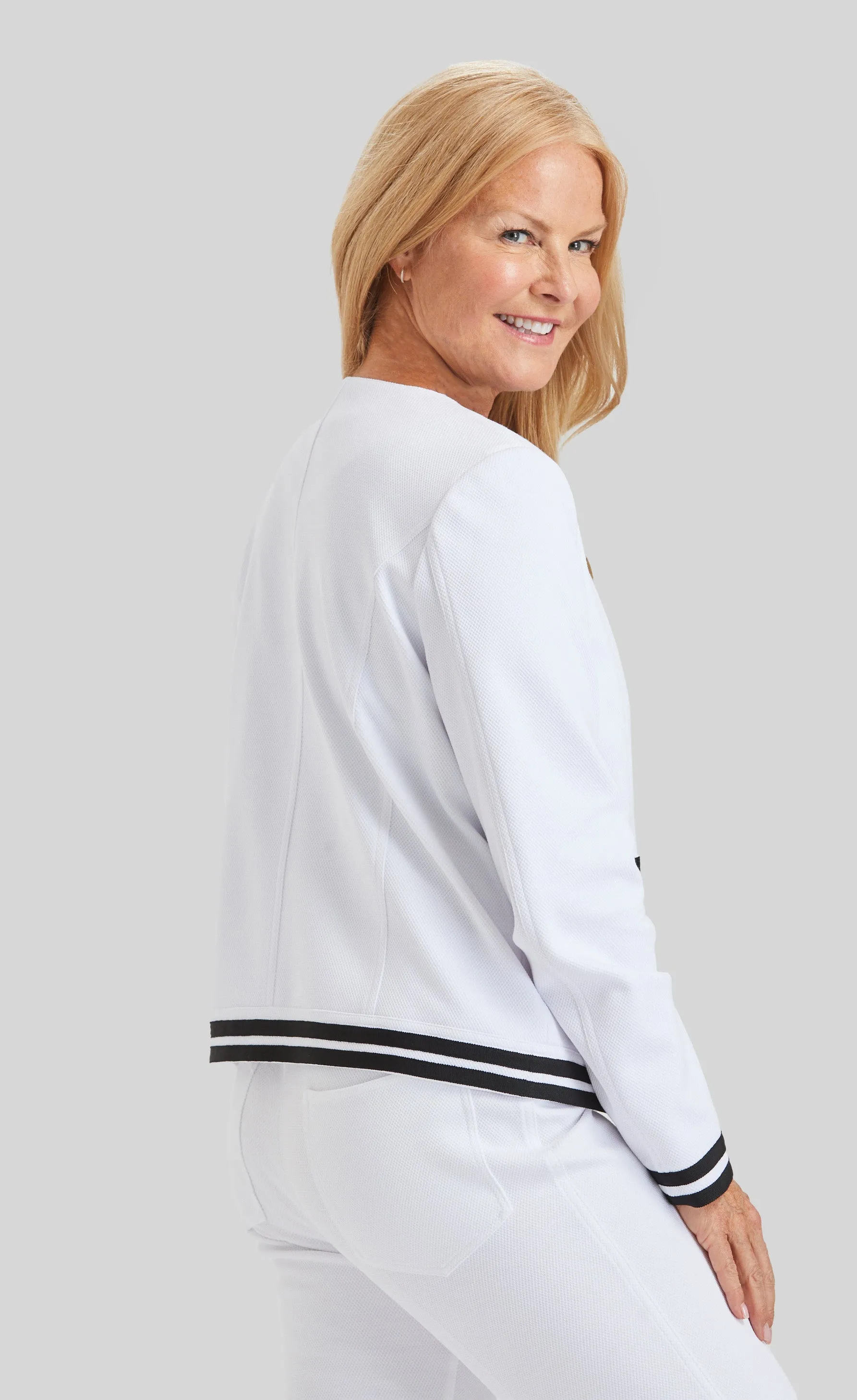 Coco Grosgrain Trim Jacket - Solstice Pique- FINAL SALE