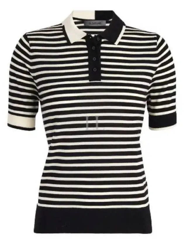 Contrast Stripe Merino Wool SS Sweater Polo GLS000002 Onyx Women s Short Sleeve