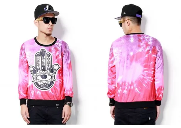 Cosmic Karma Palm Crewneck Sweater for Men - Pink