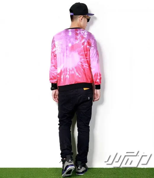 Cosmic Karma Palm Crewneck Sweater for Men - Pink