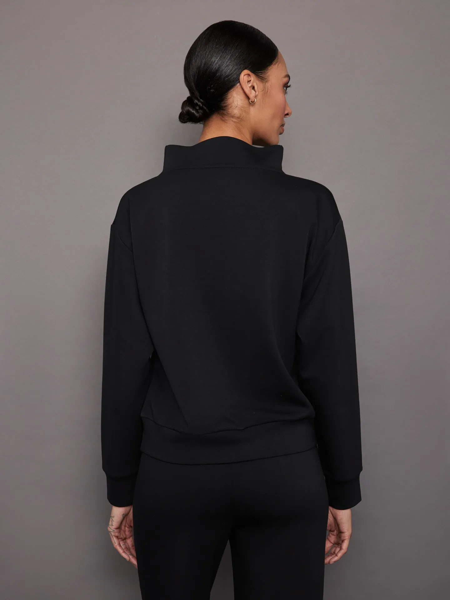 Cowl Neck Knit Sweatshirt - Black