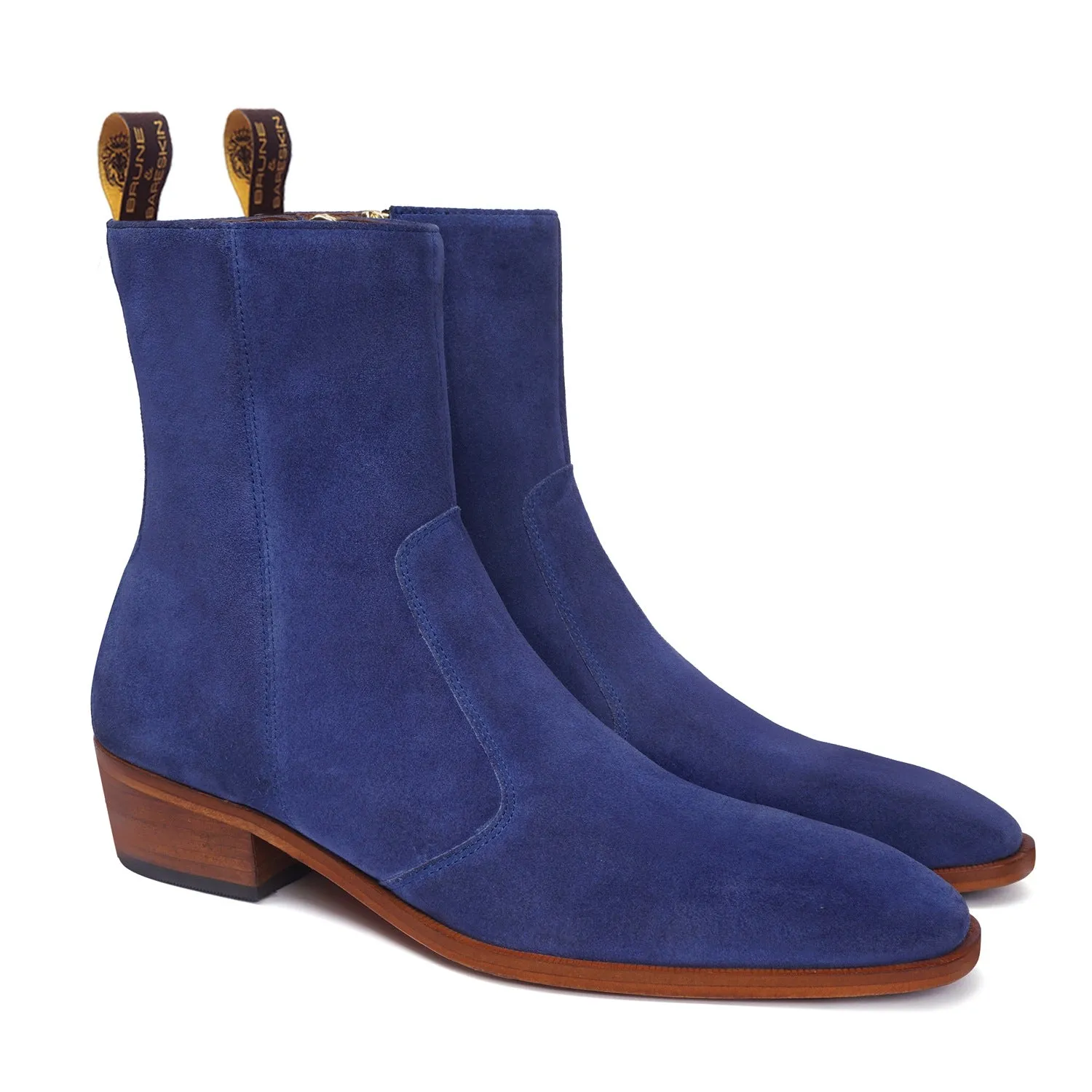 Cuban Heel Chelsea Boot in Blue Suede Leather