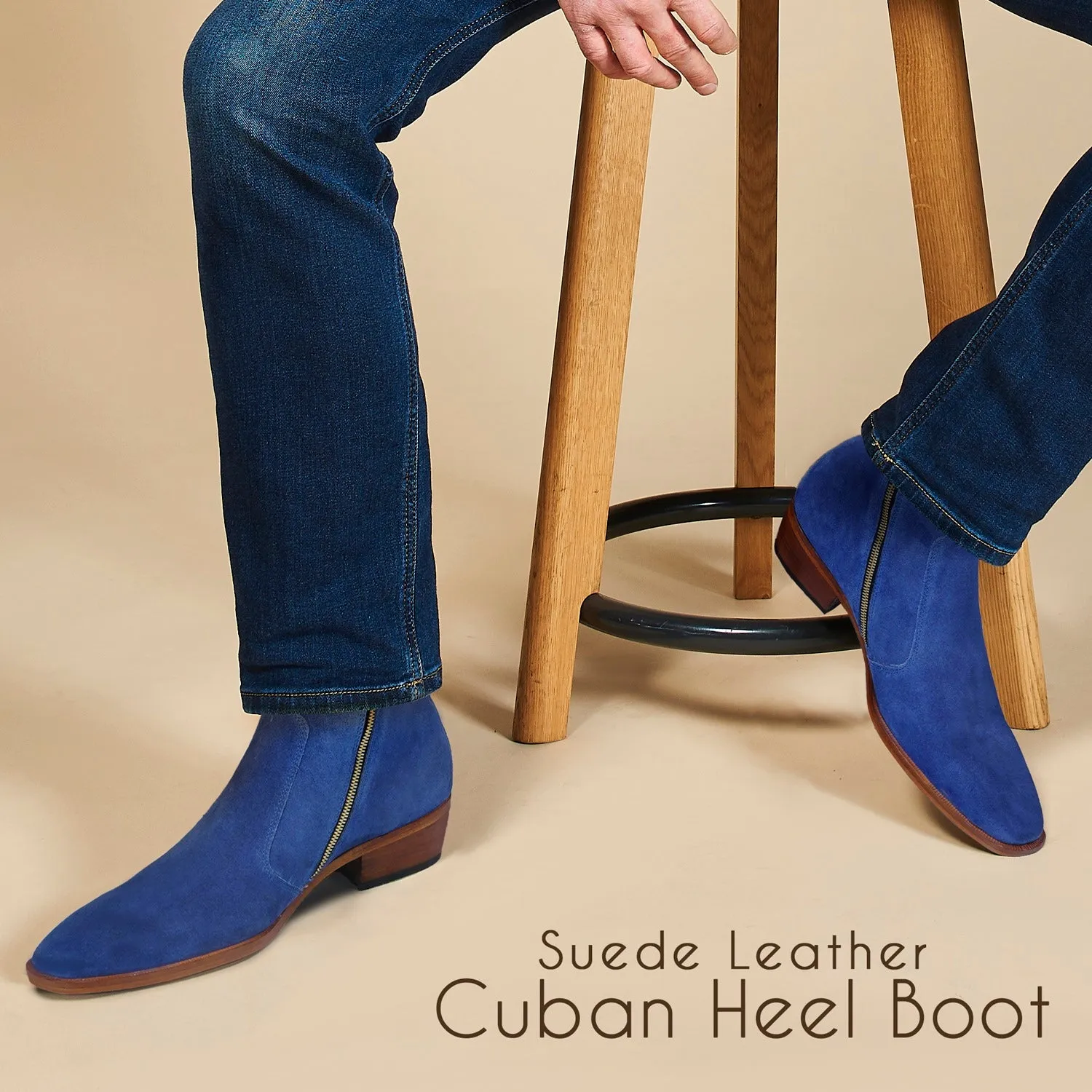 Cuban Heel Chelsea Boot in Blue Suede Leather