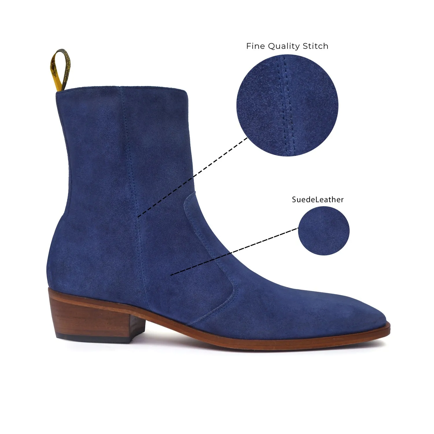 Cuban Heel Chelsea Boot in Blue Suede Leather