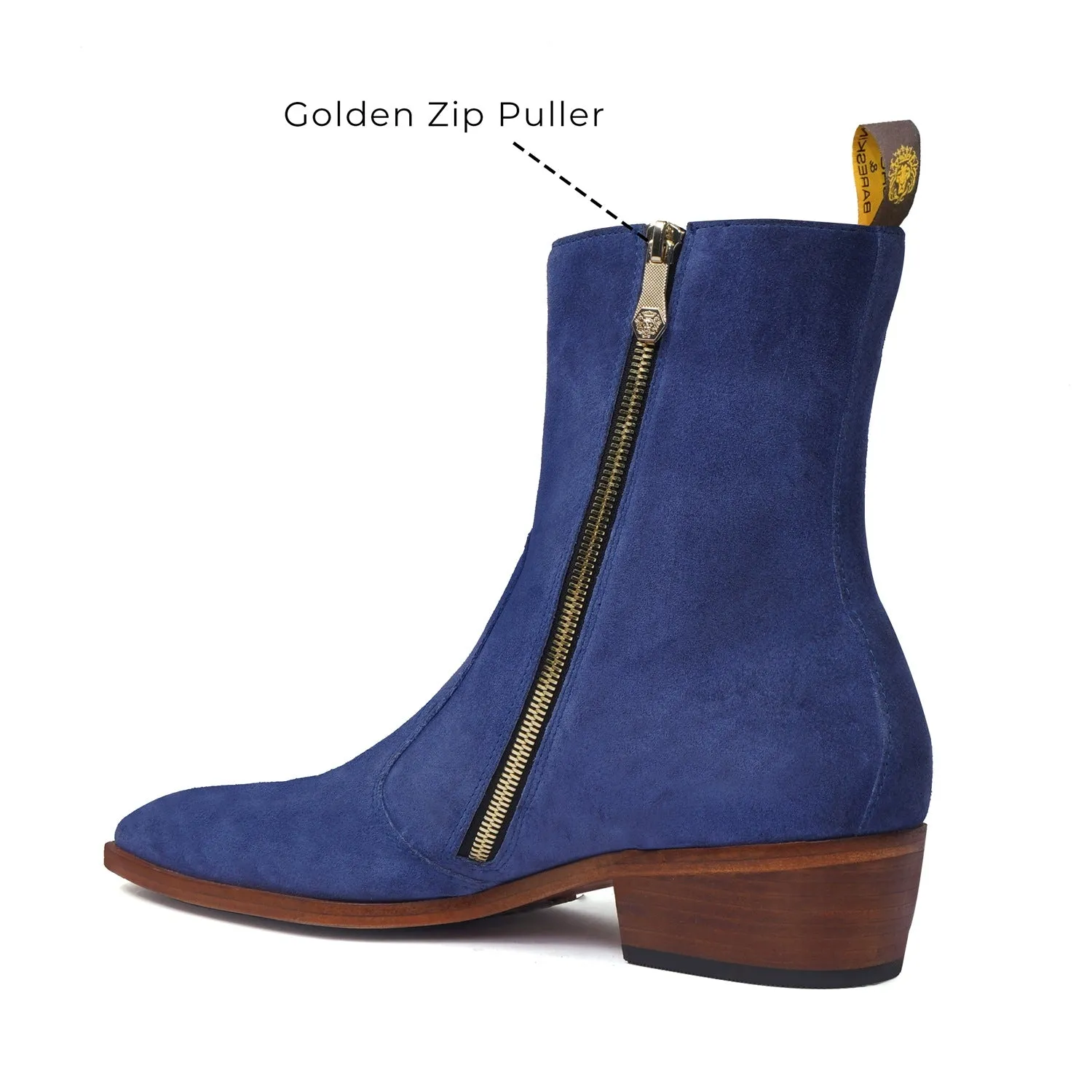 Cuban Heel Chelsea Boot in Blue Suede Leather