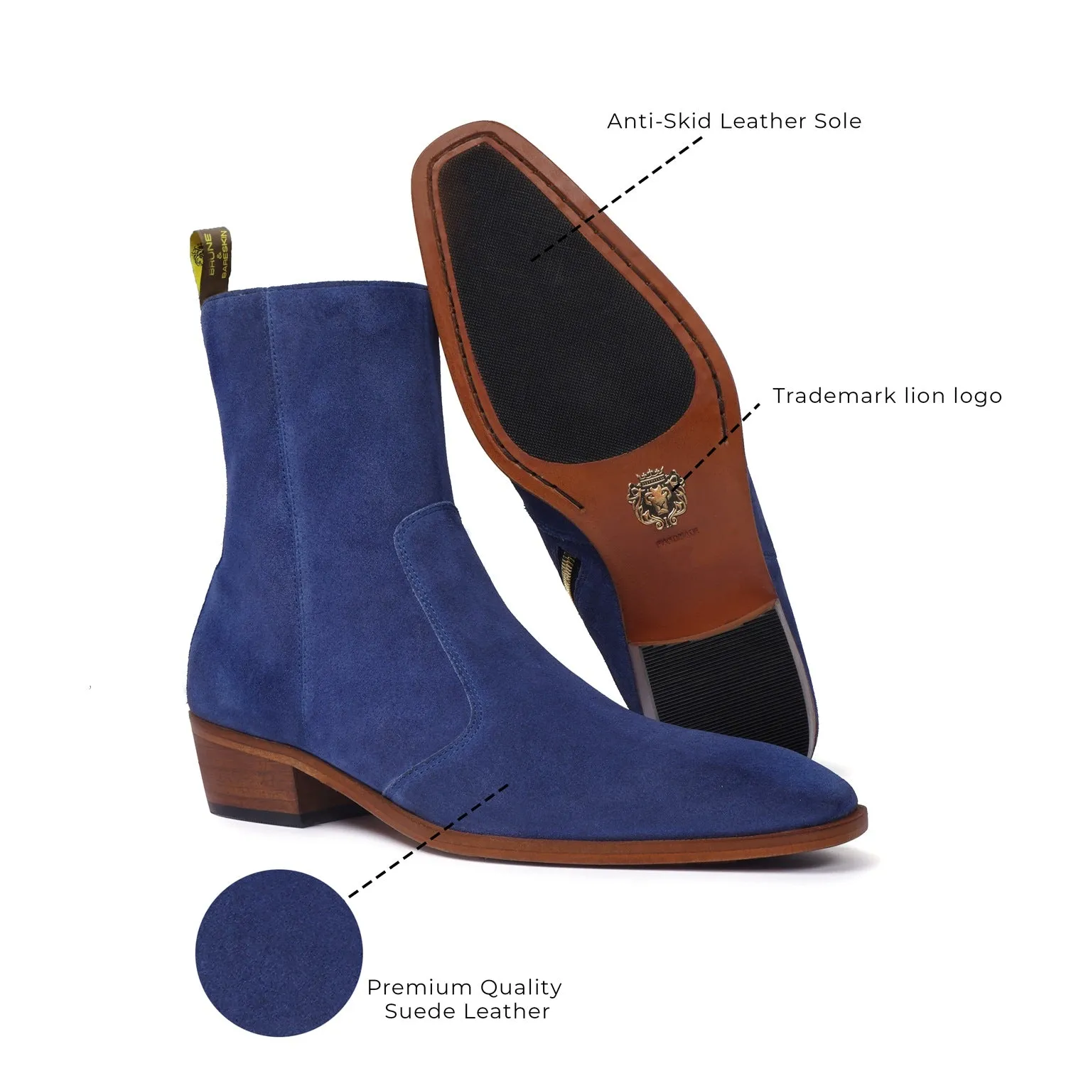 Cuban Heel Chelsea Boot in Blue Suede Leather