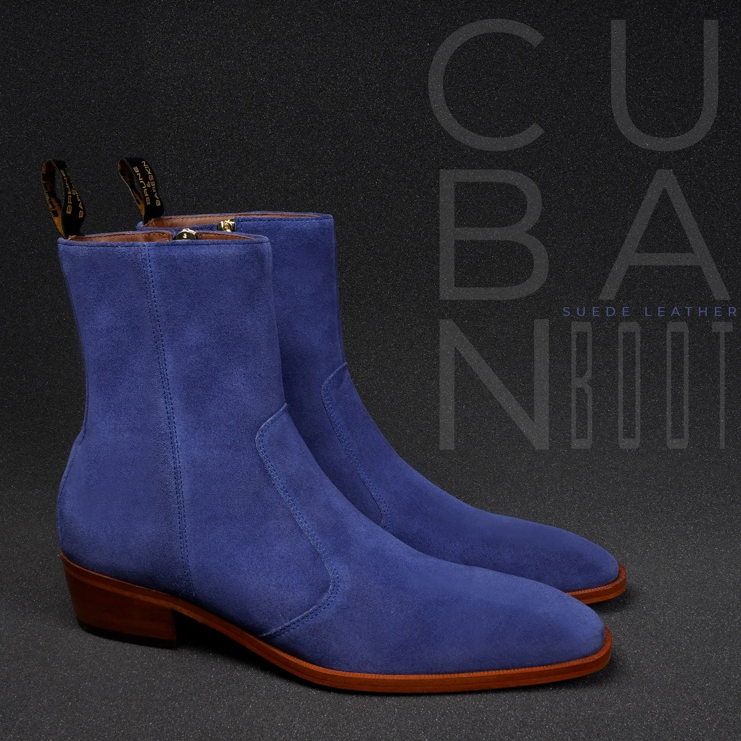 Cuban Heel Chelsea Boot in Blue Suede Leather