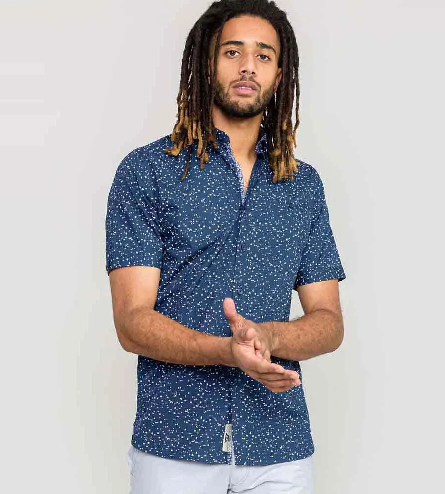 D555 Mens Navy Short Sleeve Shirt With All Over Micro Print (FINDON)