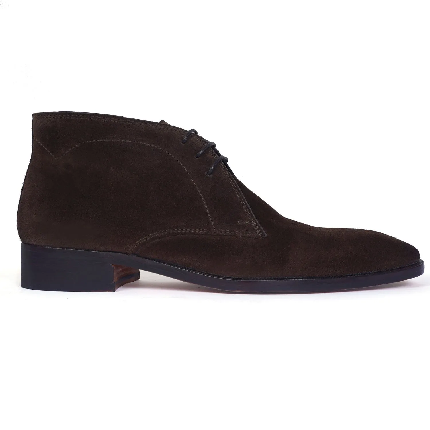 Derby Lace-Up Chukka Boot in Dark Brown Suede Leather