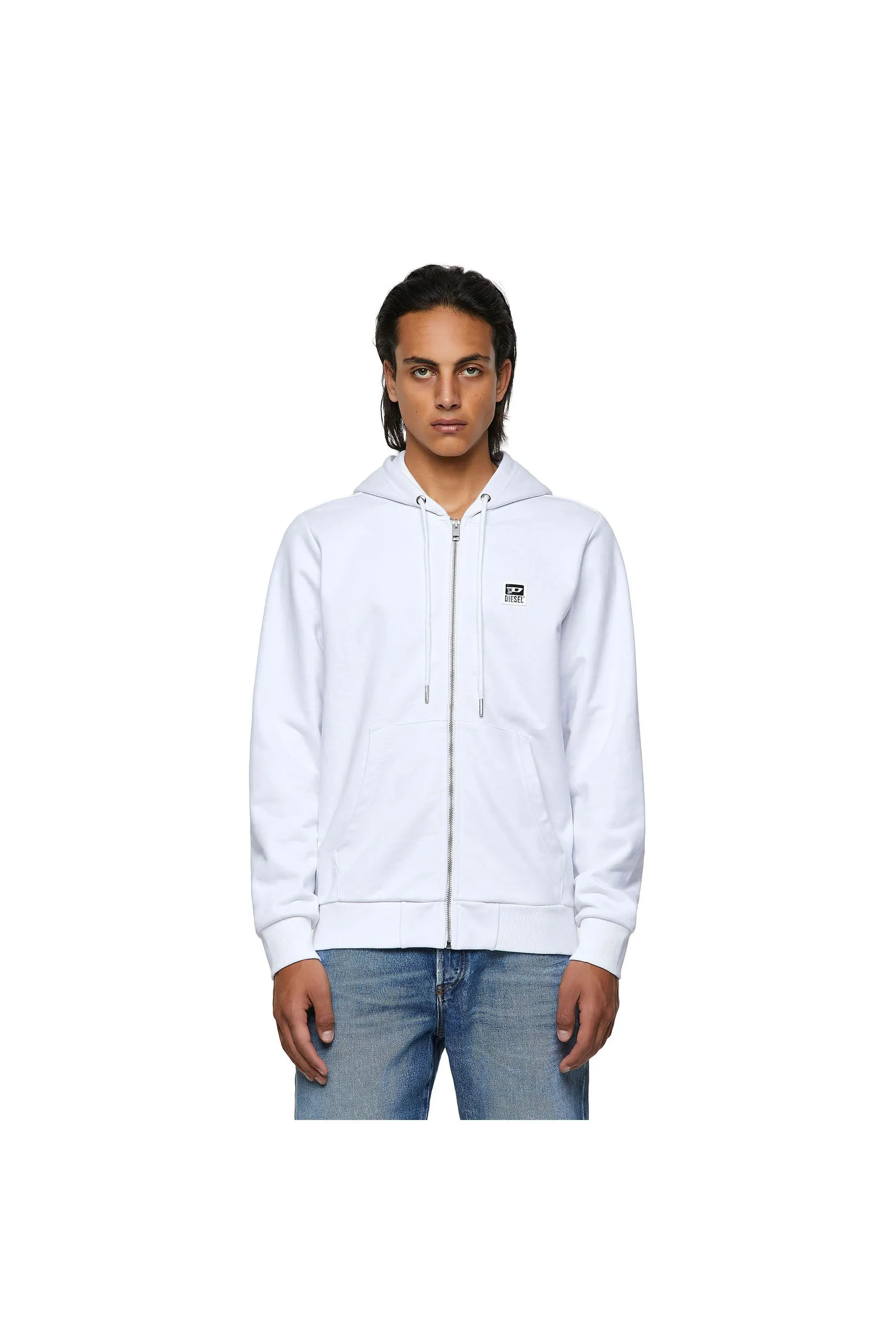 Diesel S-Girk-Hood-Zip-K1 Felpa White Men Hoodies|akgalleria.com