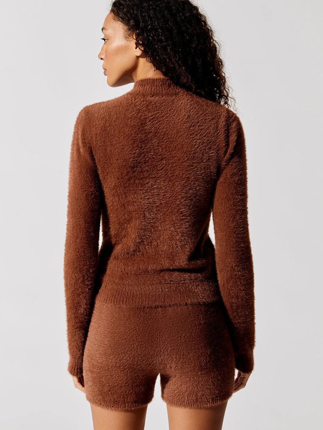 Eyelash Long Sleeve Mock Neck Sweater - Cappuccino