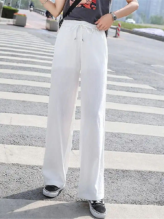 Fashionable Women's High Waist Wide Leg Streetwear Pants with Convenient Pockets