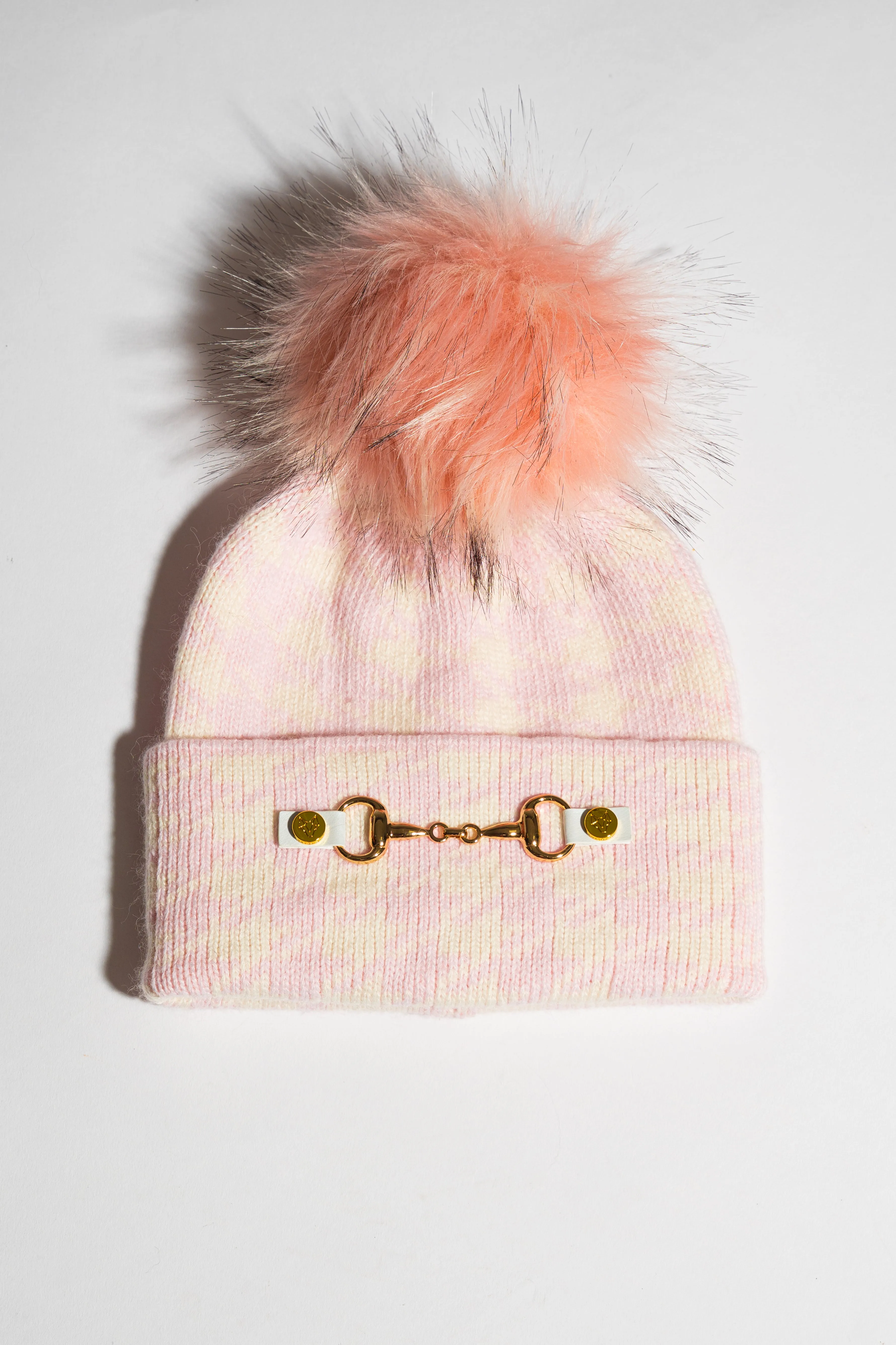 Faux Lexington Pom Pom Hat - Pink/White