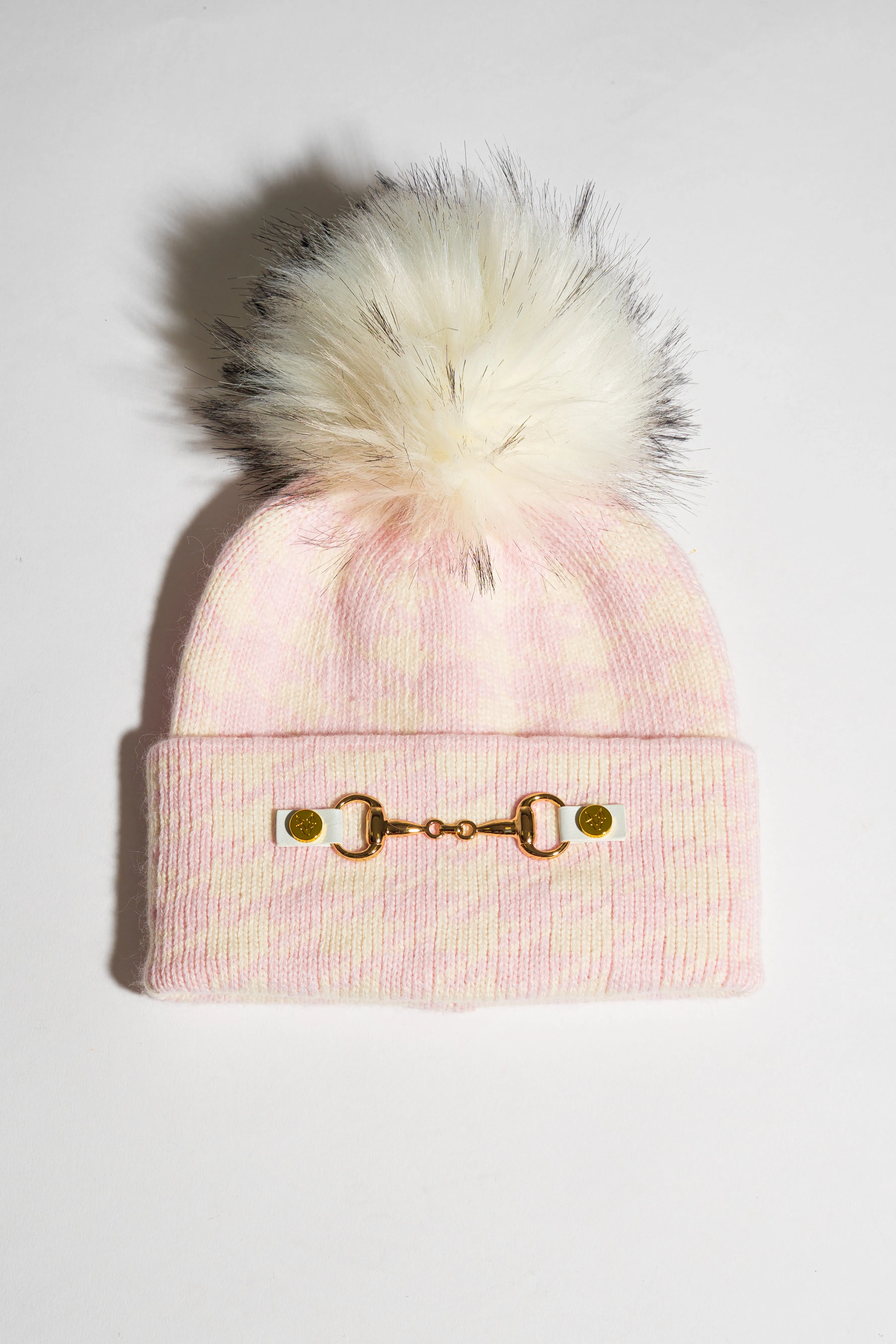 Faux Lexington Pom Pom Hat - Pink/White