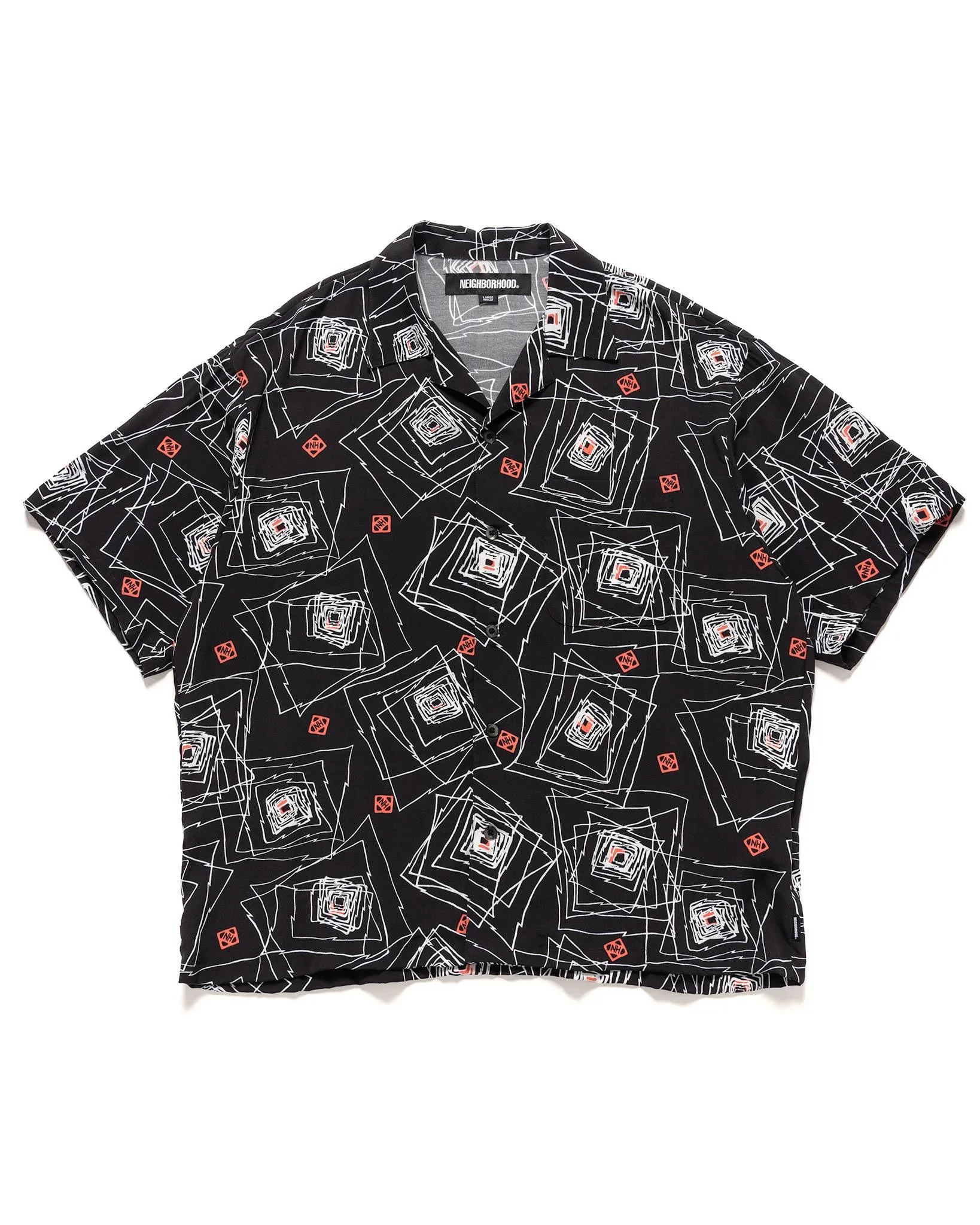 Geometric Hawaiian Shirt SS Black