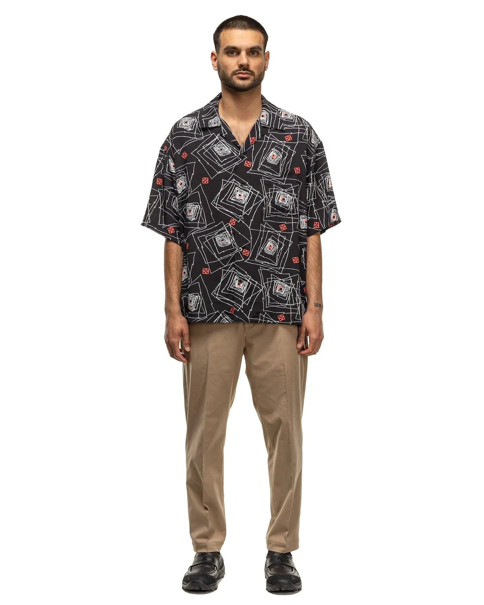 Geometric Hawaiian Shirt SS Black