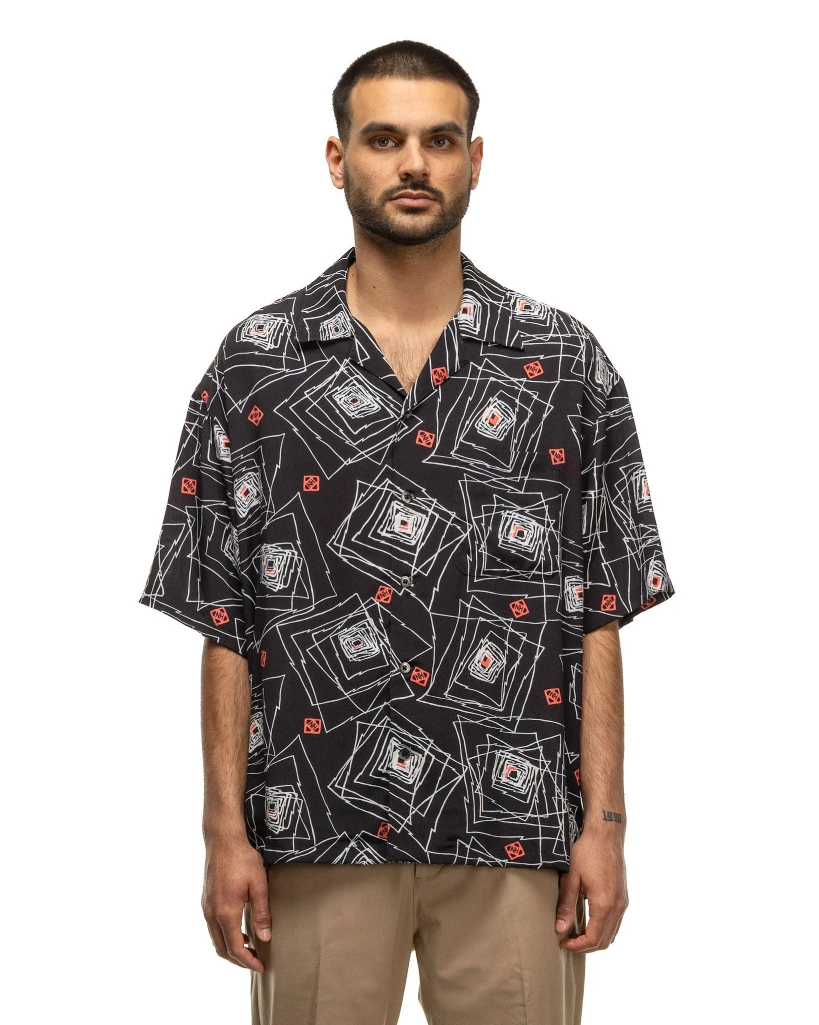 Geometric Hawaiian Shirt SS Black