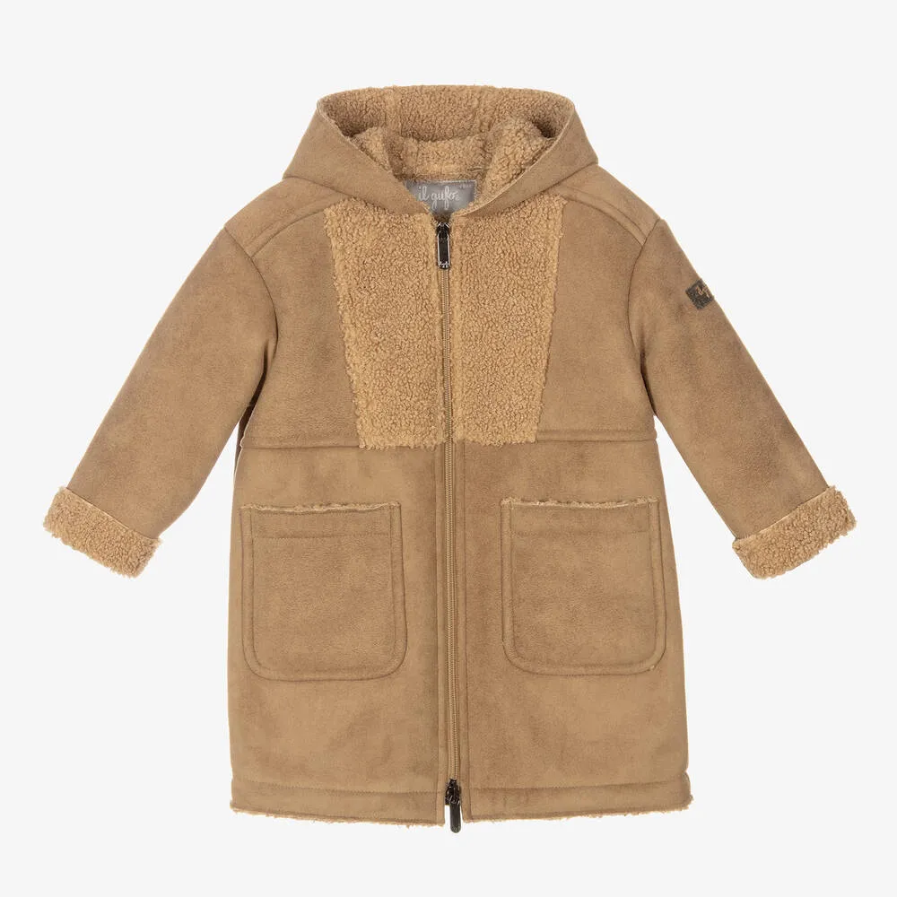 Girls Brown Faux Shearling Coat