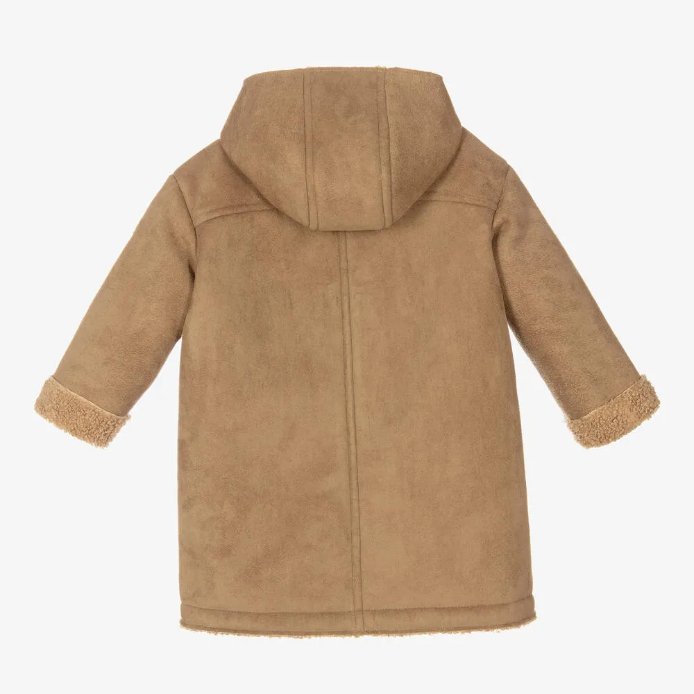 Girls Brown Faux Shearling Coat