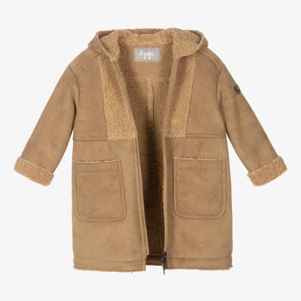 Girls Brown Faux Shearling Coat