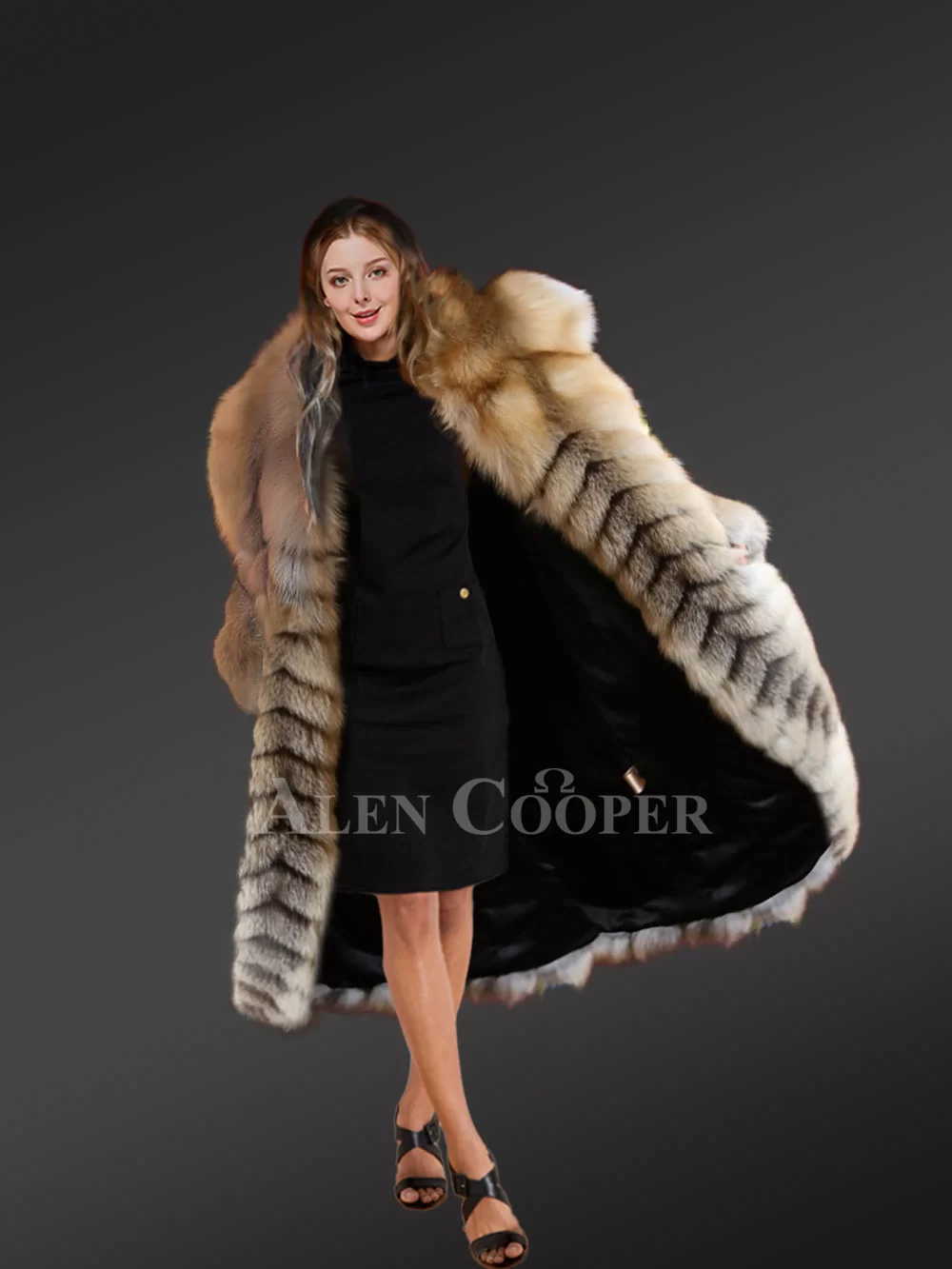 Golden Fox Fur Long Coat